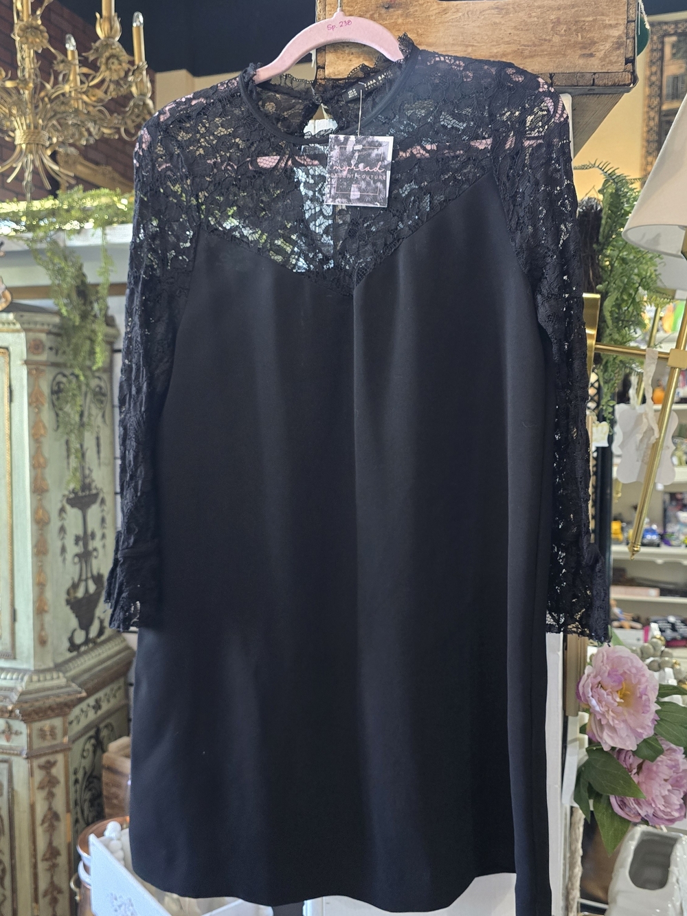 Zara Black Lace Yoke Long Sleeve Blouse